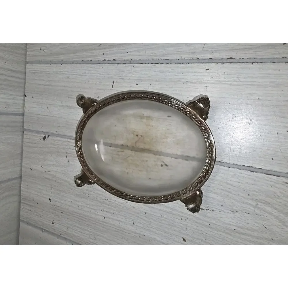 Antique Brass/Glass Owl Footed Vanity Dish Trinket Bowl Soap Brass Victorian